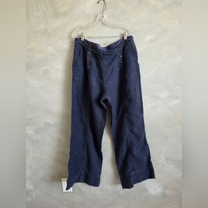 Wrap London Sailor Nautical Washed Blue Linen Blend Wide Leg Pants No Size